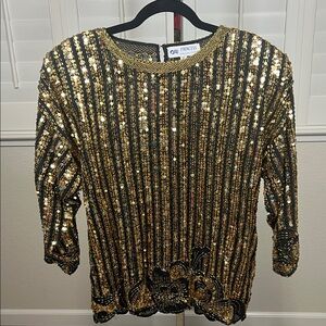 Vintage 80’s Gold and Black Sequin Top by Princess Collection